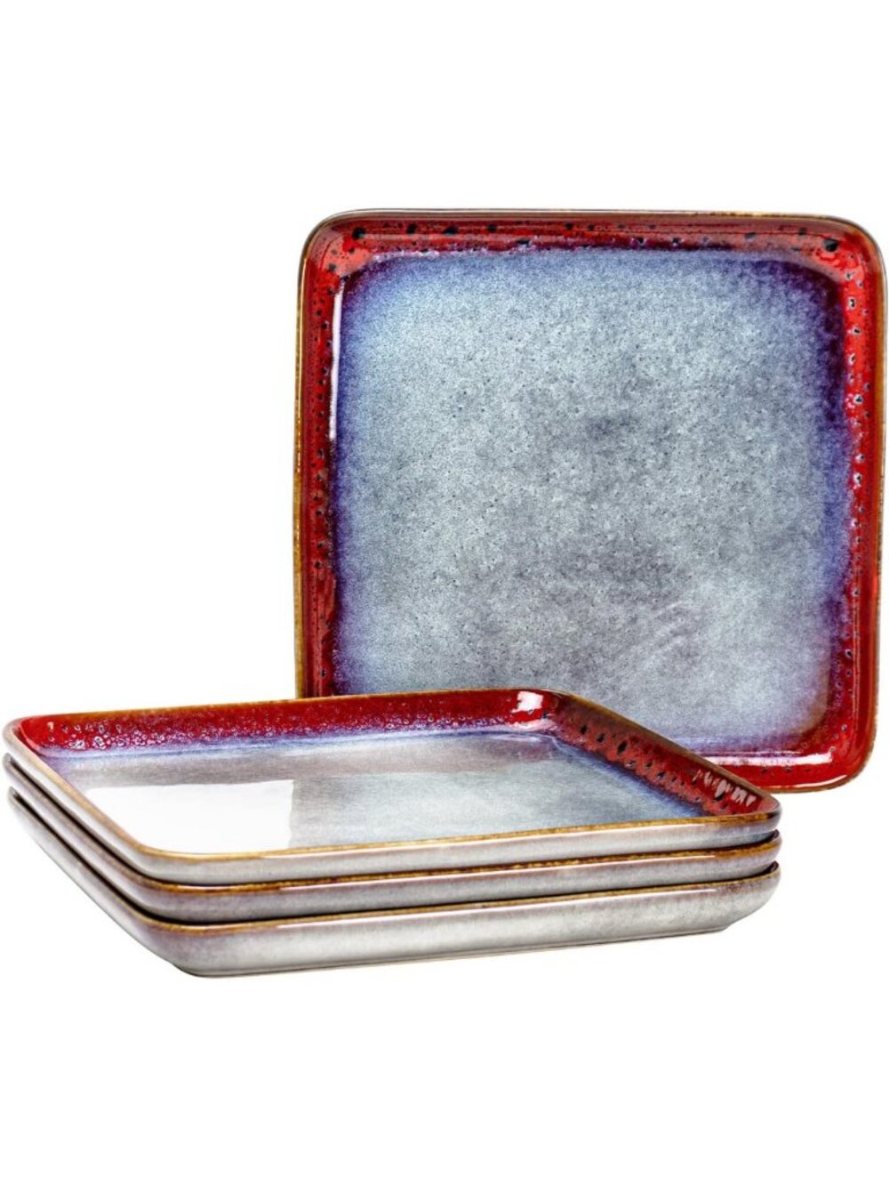 Set of 4 Square Ceramic Dinner Plates, 11 Inch for Steak, Pasta & More